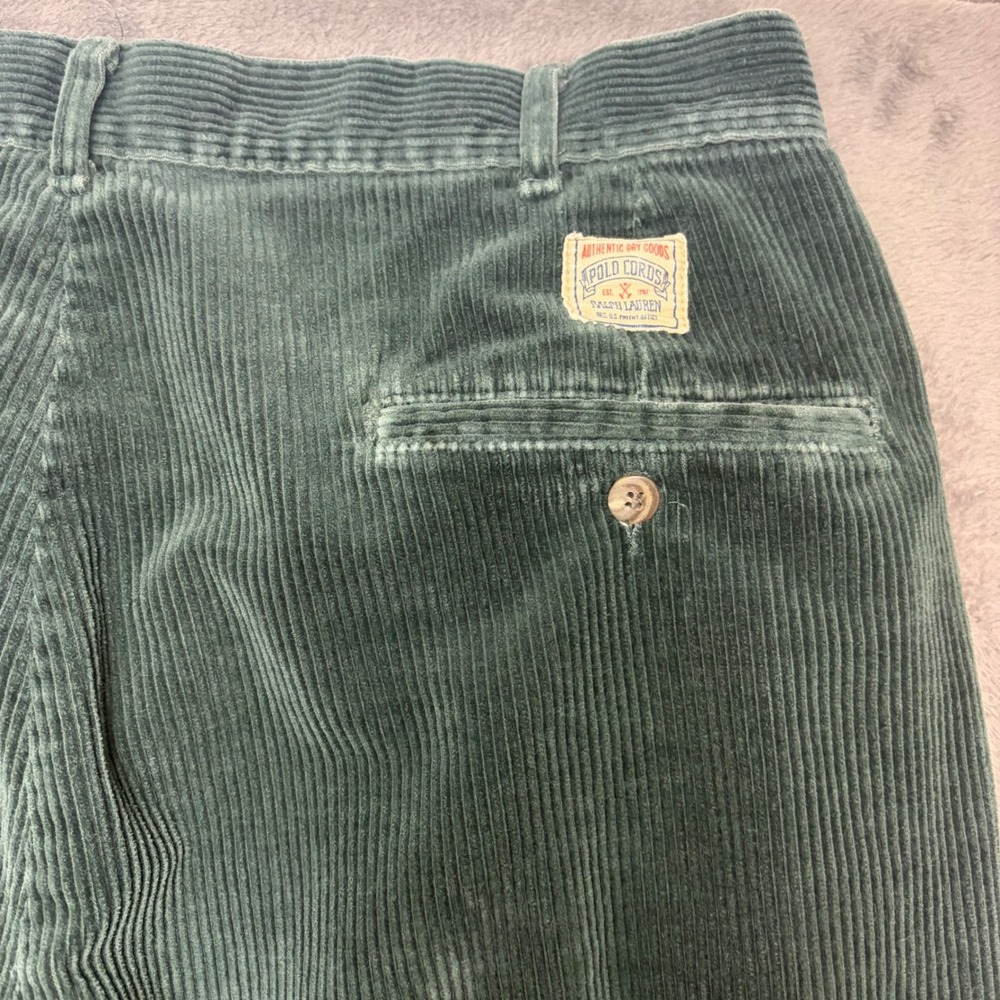Vintage Polo Ralph Lauren Pants Mens 34 Green Polo Cords Pleated Corduroy 34x32 - Picture 4 of 9